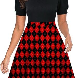 Chic Black and Red Argyle Dress